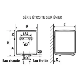 Chauffe-eau vertical - Petite capacité - Fixation murale sur évier -^Atlantic New
