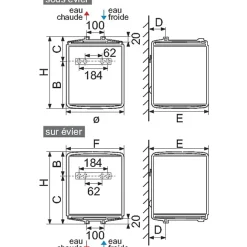 Chauffe-eau vertical 2000 W - Petite capacité - Fixation murale sous évier --Atlantic Online