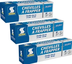 Cheville Clous Vis à Frapper , 6 x 40 mm, Boite de 200 (lot de 3)-Semin