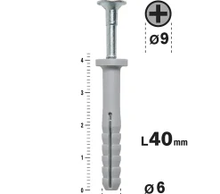 Cheville Clous Vis à Frapper , 6 x 40 mm, Boite de 200 (lot de 3)-Semin