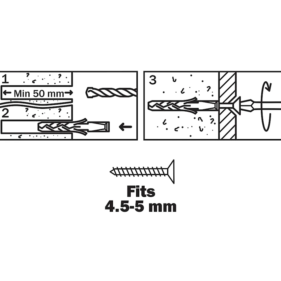 Cheville pour murs pleins vendue par 20 en nylon Ø.8 x L.40 mm^Diall Sale