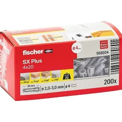 Chevilles à expansion FISCHER SX Plus 4 x 20 mm - boîte de 200 - 568004-O91 Clearance
