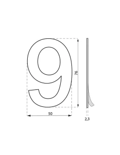 Chiffre 9 adhésif, inox, H.76mm --Thirard Best
