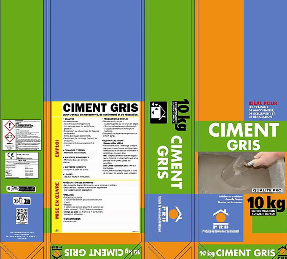 Ciment Gris Polyvalent 10kg - Finesse et Séchage Rapide - Maçonnerie, Réparation, Scellement et Jointoiement Intérieur/Extérieur-Prb New