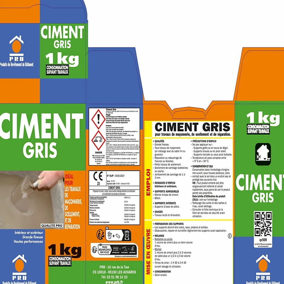 Ciment Gris Polyvalent 1kg - Finesse et Séchage Rapide - Maçonnerie, Réparation, Scellement et Jointoiement Intérieur/Extérieur^Prb New