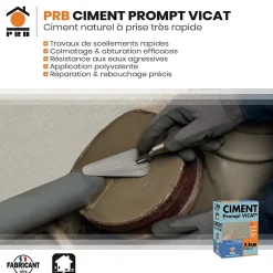 Ciment Prompt Naturel Vicat 1kg - Prise Ultra-Rapide, Haute Résistance Initiale - Idéal pour Réparations Express, Maçonnerie,-Prb New