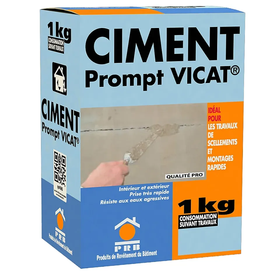 Ciment Prompt Naturel Vicat 1kg - Prise Ultra-Rapide, Haute Résistance Initiale - Idéal pour Réparations Express, Maçonnerie,-Prb New