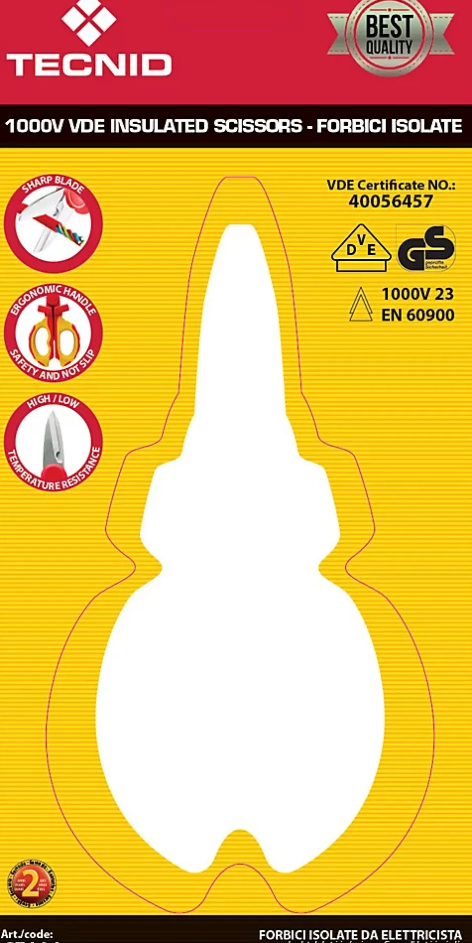 Ciseaux d'électricien isolés, 1000V. rouge et jaune-Velamp