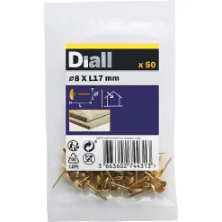 Clous tapissiers en acier plaqués en laiton 8 x 17 mm - 50 pièces^Diall New