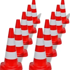Cône de signalisation réfléchissant 10 pcs 50 cm Rouge et blanc^Vidaxl Best