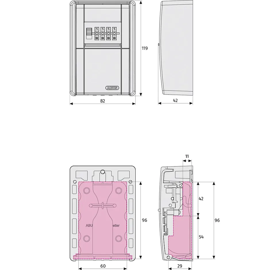 Coffre fort à combinaison led mural-Abus