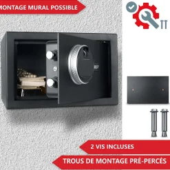 Coffre-fort à code,empreinte digitale et clés en acier M 31x20x20 cm-Bb Loisir Online