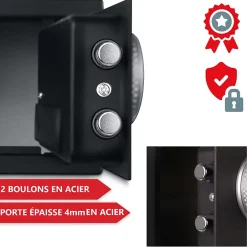 Coffre-fort à code,empreinte digitale et clés en acier M 31x20x20 cm-Bb Loisir Online