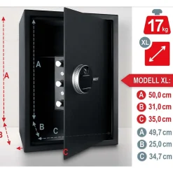Coffre-fort à code,empreinte digitale et clés en acier XL 35x50x31 cm^Bb Loisir Outlet