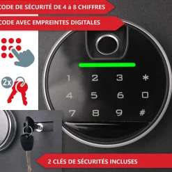 Coffre-fort à code,empreinte digitale et clés en acier XL 35x50x31 cm^Bb Loisir Outlet