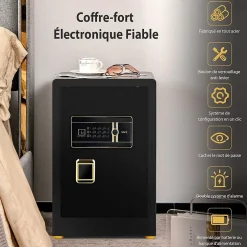 Coffre-fort avec Serrure à Code électronique, Coffre-fort avec étagère Amovible et Système d'Alarme, 36,5X37,5X59 CM, Noir^Giantex Hot