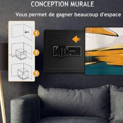 Coffre-fort en Acier,40X30X30 CM,avec Serrure à Code électronique,étagère Amovible,Système d'Alarme et Fonction Anti-indiscrétion^Giantex