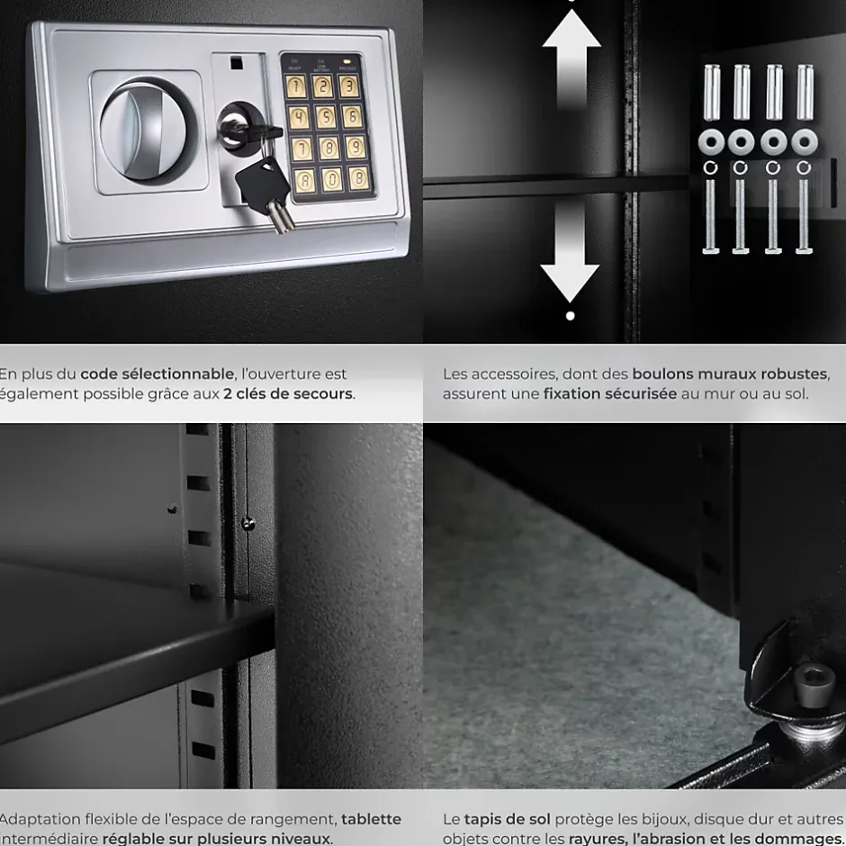 Coffre-fort électronique en acier 50 x 35 x 34,5 cm fer noir-Tectake