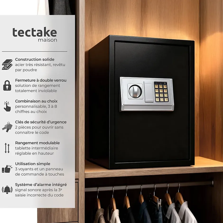 Coffre-fort électronique en acier 50 x 35 x 34,5 cm fer noir-Tectake
