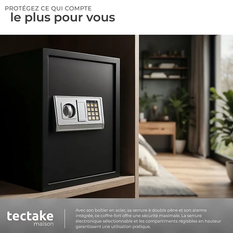 Coffre-fort électronique en acier 50 x 35 x 34,5 cm fer noir-Tectake