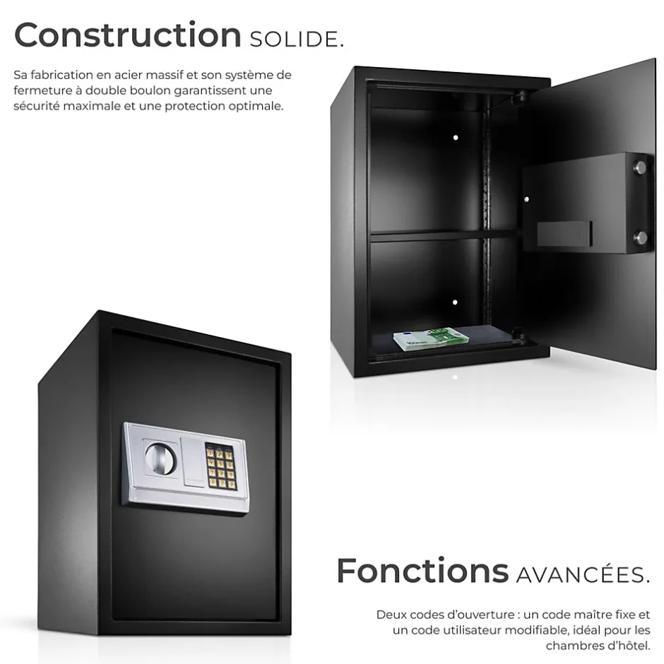Coffre-fort électronique en acier 50 x 35 x 34,5 cm fer noir-Tectake