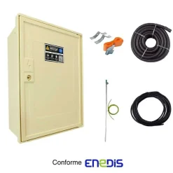 Coffret de chantier monophasé 12 kW - pack complet raccordement aérien 15 mètres conforme ENEDIS avec bornier IP2X^Tecko Sale