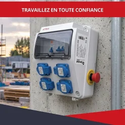 Coffret de Chantier Monophasé 230V - 4 Prises NF 2P+T - 16A - 9 Modules - Coffret Électrique sans câble^Atole Best