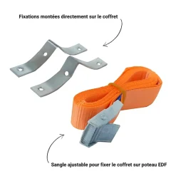 Coffret de chantier monophasé 12 kW - pack complet raccordement aérien 15m conforme ENEDIS avec 1 prise et bornier IP2X-Tecko Hot