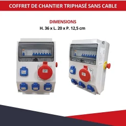 Coffret de Chantier Triphasé 440V - 4P+N+T - IP44 IK08 - 32A - Coffret Électrique^Atole Discount