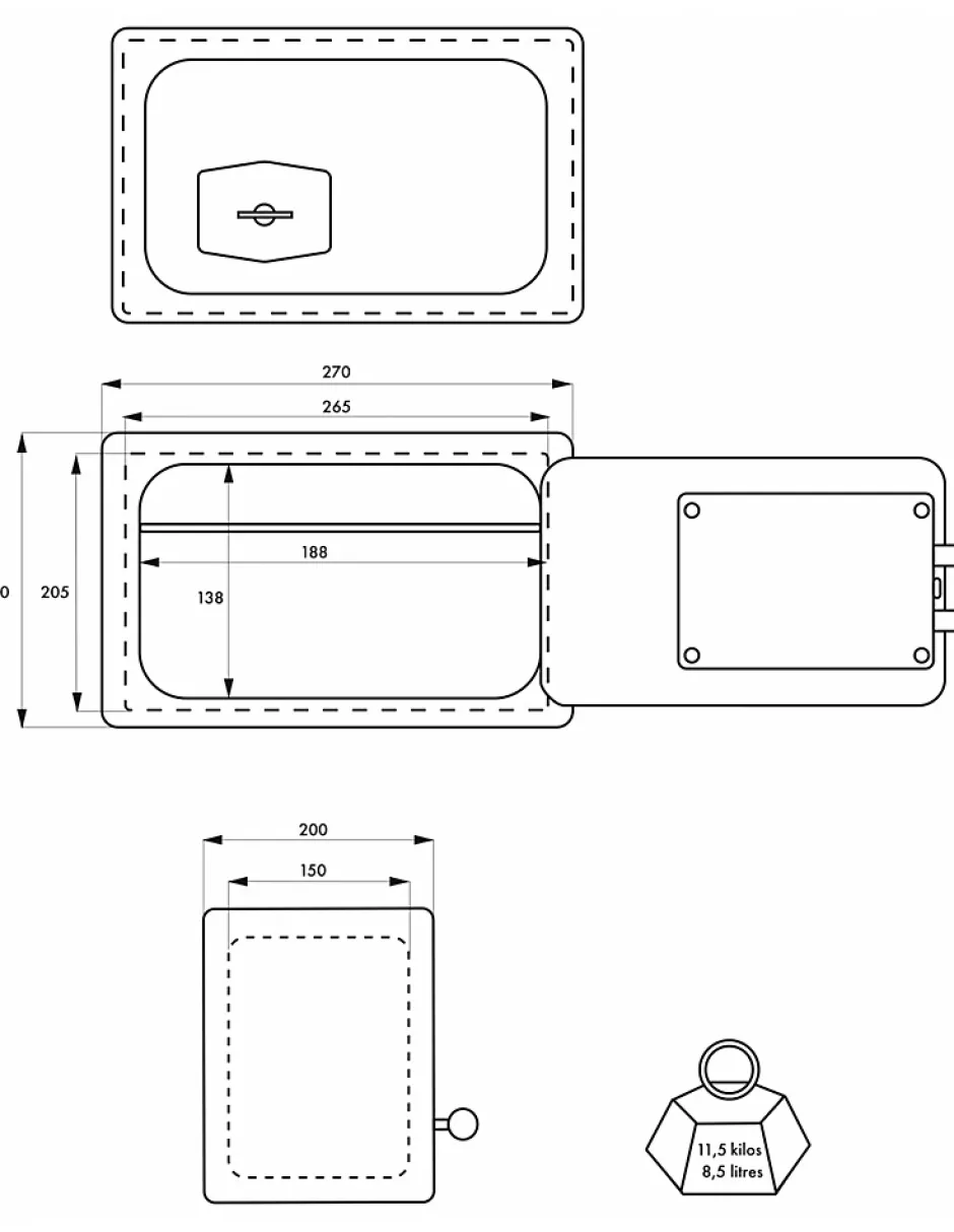 Coffret de sécurité à poser Frontenac, fermeture par clé, 2 pênes, 8.5L --Thirard Discount