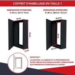 Coffret d'habillage 13 modules en acier noir pour tableaux électriques - H 540 x L 340 x P 140 mm - Réf. RCH100NR^Atole New