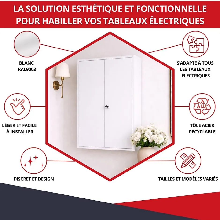 Coffret d'habillage en acier avec clé pour tableaux électriques double - H 54 x L 58,5 x P 16 cm - Réf. RCH2T616GSS^Atole Online