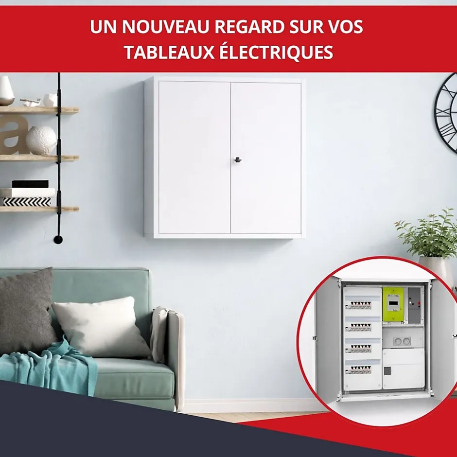 Coffret d'habillage en acier avec clé pour tableaux électriques double - H 54 x L 58,5 x P 16 cm - Réf. RCH2T616GSS^Atole Online