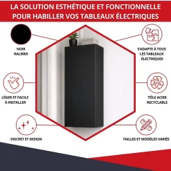 Coffret d'habillage 13 modules en acier noir pour tableaux éléctriques - H 1170 x L 340 x P 140 mm - Réf. RCH600NR-Atole Best