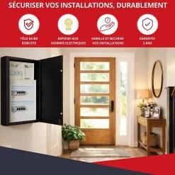 Coffret d'habillage 13 modules en acier noir pour tableaux éléctriques - H 1040 x L 340 x P 140 mm - Réf. RCH500NR-Atole Discount