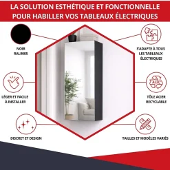 Coffret d'habillage 13 modules en acier noir avec porte miroir - H 79 x L 34 x P 14,5 cm - Réf. RCH300MIRNR-Atole New
