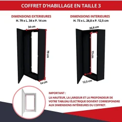 Coffret d'habillage 13 modules en acier noir avec porte miroir - H 79 x L 34 x P 14,5 cm - Réf. RCH300MIRNR-Atole New