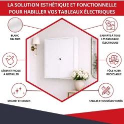 Coffret d'habillage en acier avec clé pour tableaux électriques double - H 54 x L 58,5 x P 16 cm - Réf. RCH2T316GSS-Atole Outlet