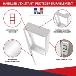 Coffret d'habillage 13 modules en acier blanc avec porte miroir - H 79 x L 34 x P 14,5 cm - Réf. RCH300MIR^Atole Online