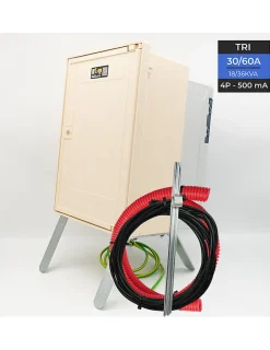 Coffret Triphasé 6 Prises Avec Interrupteur Différentiel-Carré Rouge Sale