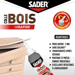 Colle à bois à prise rapide transparente après séchage biberon de 250 g^Sader Sale