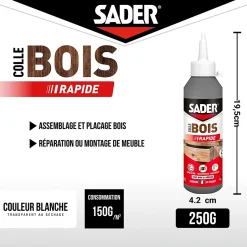Colle à bois à prise rapide transparente après séchage biberon de 250 g^Sader Sale