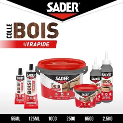 Colle à bois à prise rapide transparente après séchage tube de 125 ml-Sader Sale