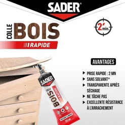 Colle à bois à prise rapide transparente après séchage tube de 125 ml-Sader Sale