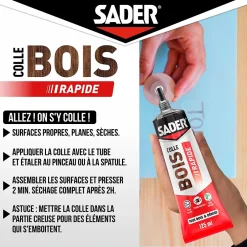 Colle à bois à prise rapide transparente après séchage tube de 125 ml-Sader Sale