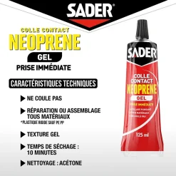 Colle contact néoprène en gel tous matériaux tube de 125 ml-Sader New