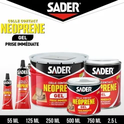 Colle contact néoprène en gel tous matériaux tube de 125 ml-Sader New