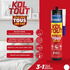 Colle de fixation Koultout 33301149 couleur blanc résistance 350 kg / 10 cm² séchage en 30 minutes-Cyanolit Sale