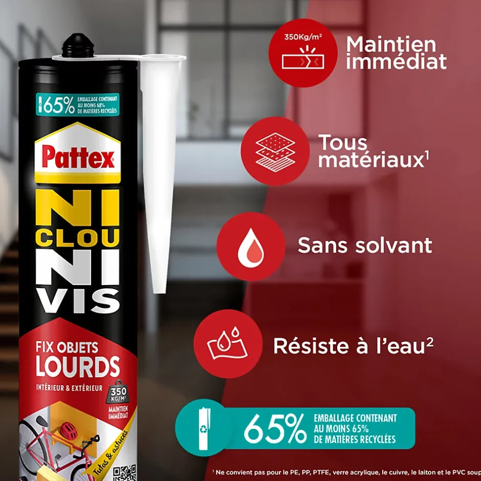 Colle de fixation Ni clou ni vis tous matériaux blanc 460g-Pattex Best