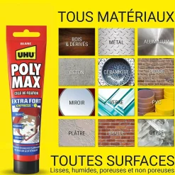 Colle mastic extra forte express Poly Max blanc tube 165g^UHU
